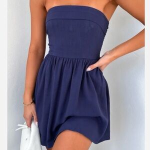 White Fox Boutique Strapless Navy Dress